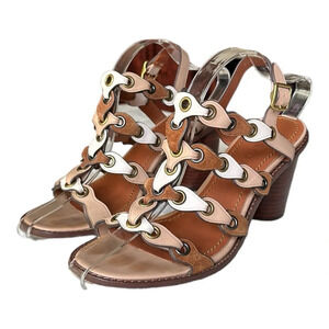 COACH Mid Heel Sandal With Coach Link Leather Straps, Size 8